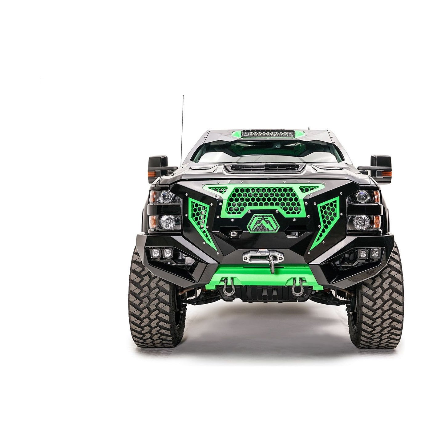 Fab Fours Grumper Grill/Front Bumper 2 Stage Black Powder Coated Combines Both Grille And Bumper l GR3000-1