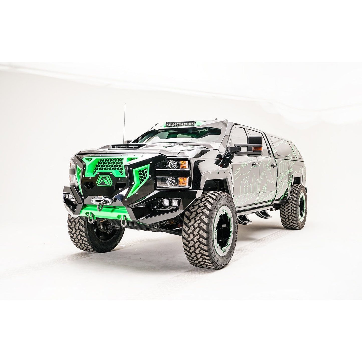 Fab Fours Grumper Grill/Front Bumper 2 Stage Black Powder Coated Combines Both Grille And Bumper l GR3000-1