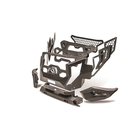 Fab Fours Grumper Grill/Front Bumper 2 Stage Black Powder Coated Combines Both Grille And Bumper l GR4100-1