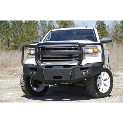 Fab Fours Premium Winch Front Bumper 2 Stage Black Powder Coated w/Full Grill Guard Incl. 90mm Fog Lamps/60mm Turn Lights D-Ring Mounts l GS14-H3150-1