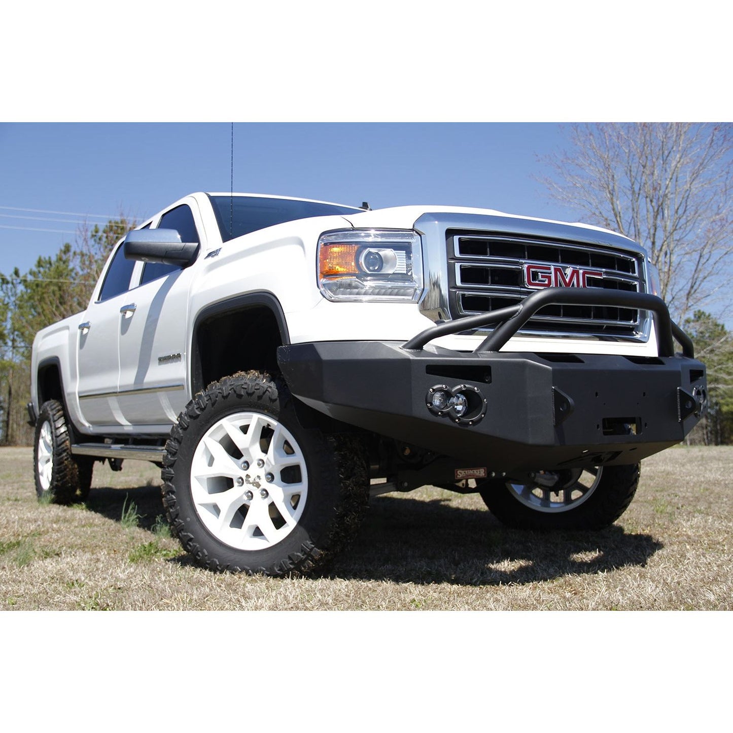 Fab Fours Premium Winch Front Bumper 2 Stage Black Powder Coated w/Pre-Runner Grill Guard Incl. 90mm Fog Lamps/60mm Turn Lights D-Ring Mounts l GS14-H3152-1
