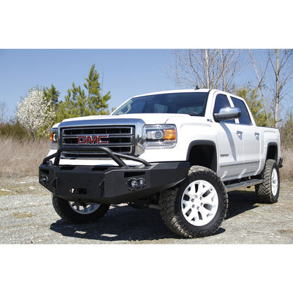 Fab Fours Premium Winch Front Bumper 2 Stage Black Powder Coated w/Pre-Runner Grill Guard Incl. 90mm Fog Lamps/60mm Turn Lights D-Ring Mounts l GS14-H3152-1