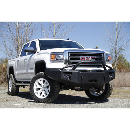 Fab Fours Premium Winch Front Bumper 2 Stage Black Powder Coated w/Pre-Runner Grill Guard Incl. 90mm Fog Lamps/60mm Turn Lights D-Ring Mounts l GS14-H3152-1