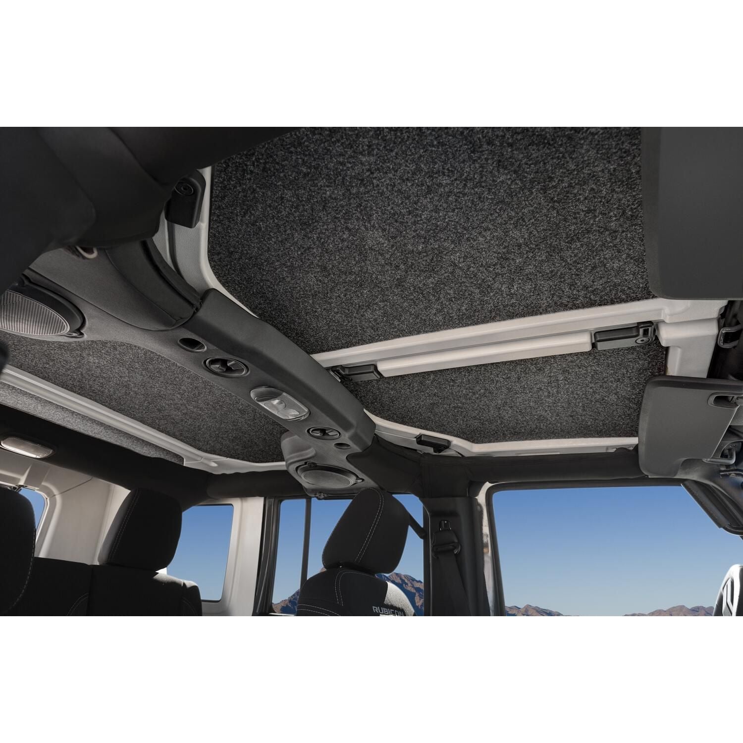BedRug Jeep Headliner 11-18 JK Unlimited 4 door Headliner Kit 4 pc. Kit Intended For Hard Top Bed Liner - Charcoal (HLJK114DRK) installed interior view