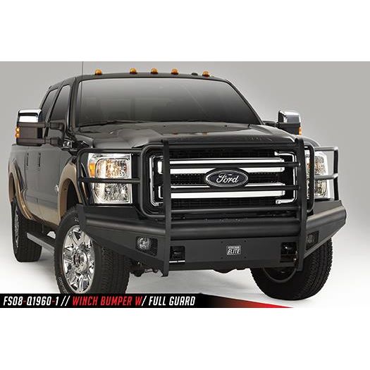 Fab Fours Elite Front Bumper 2 Stage Black Powder Coated w/Full Grill Guard Incl. Light Cut-Outs l FF09-R1960-1