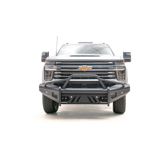 Fab Fours Elite Front Bumper w/ Pre-Runner Guard And Tow Hooks Black Steel l CH20-Q4962-1