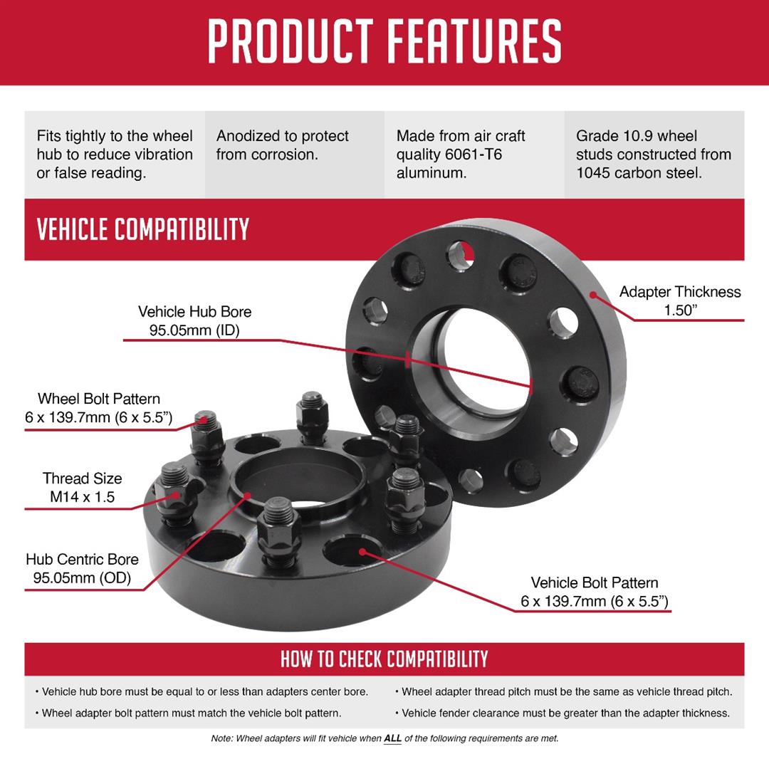 Coyote Wheel Adapter 1-1/2 Inch for 2022-C Toyota Tundra 6550-6550H-C95