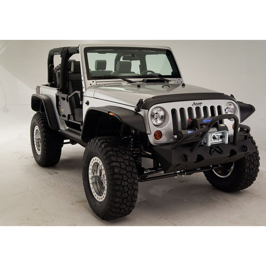 Fab Fours Hardcore Stubby Winch Front Bumper 2 Stage Black Powder Coated w/o Grill Guard Incl. Winch Mount/1 in. D-Ring Mount l JK07-B1854-1