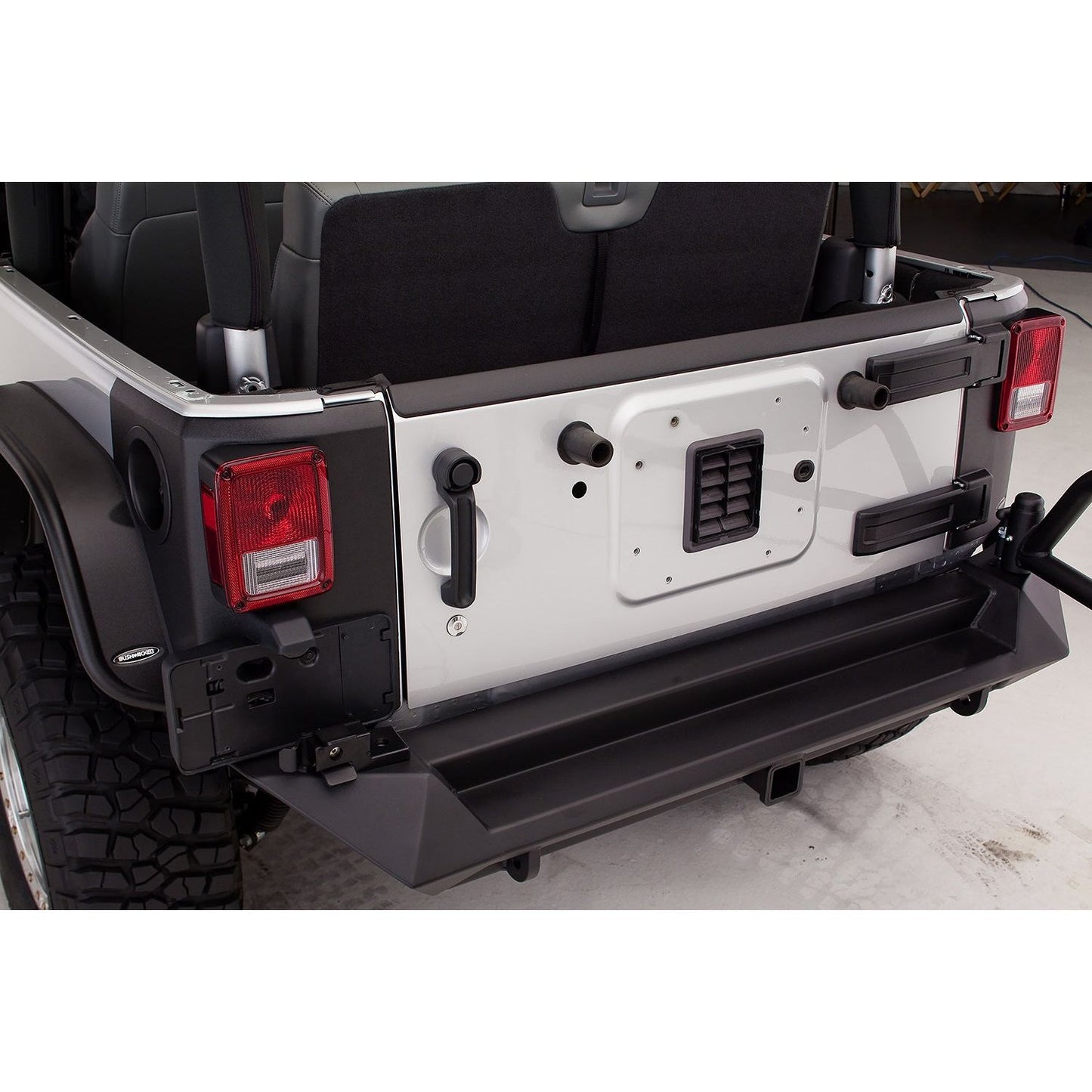 Fab Fours Heavy Duty Rear Bumper 2 Stage Black Powder Coated Incl. CB Mount 0.75 in. D-Ring Mount l JK07-Y1251-1