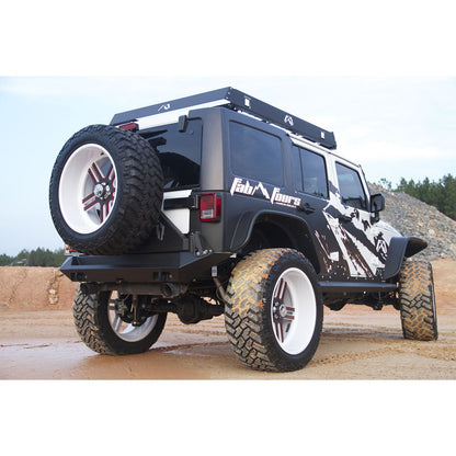 Fab Fours Heavy Duty Rear Bumper 2 Stage Black Powder Coated Incl. CB Mount 0.75 in. D-Ring Mount l JK07-Y1251-1