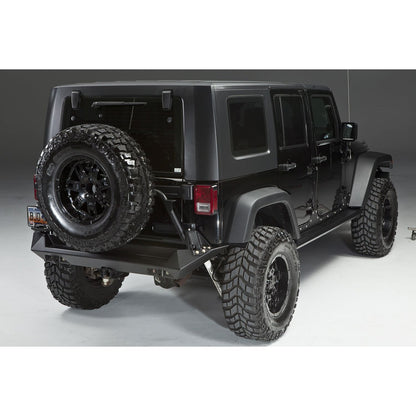 Fab Fours Heavy Duty Rear Bumper 2 Stage Black Powder Coated Incl. CB Mount 0.75 in. D-Ring Mount l JK07-Y1251-1