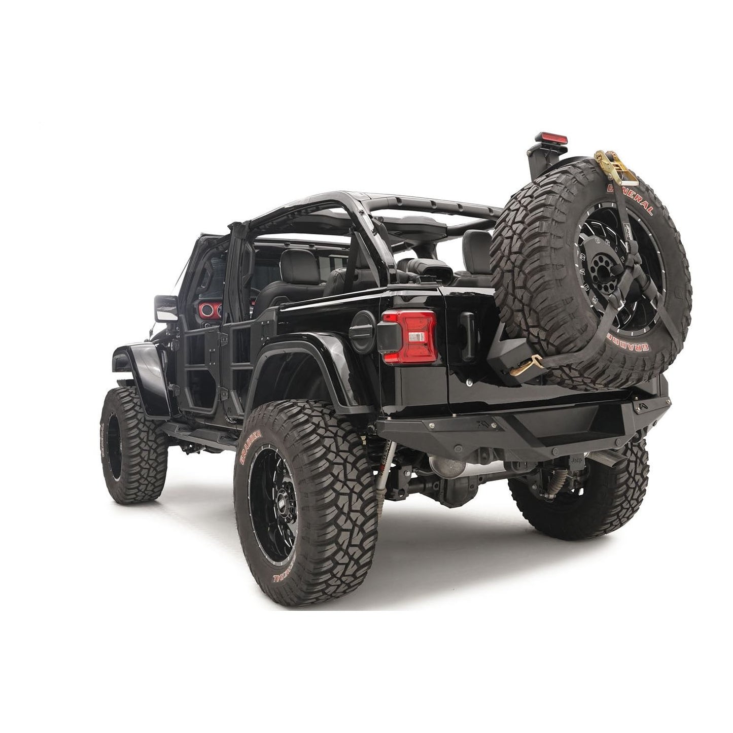 Fab Fours Spare Tire Carrier 2 Stage Black Powder Coated Slant Back Tire Carrier l JL2070-1