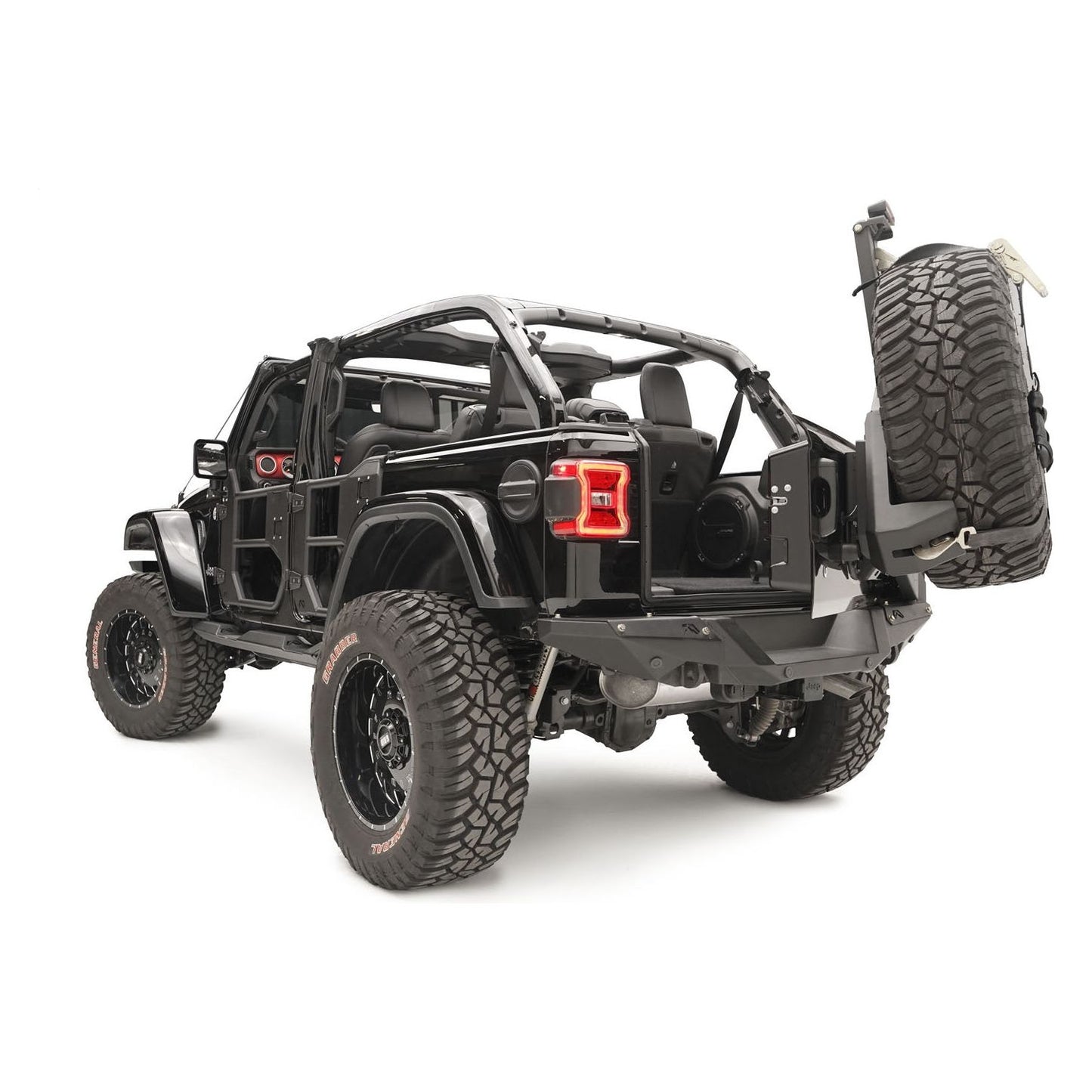 Fab Fours Spare Tire Carrier 2 Stage Black Powder Coated Slant Back Tire Carrier l JL2070-1