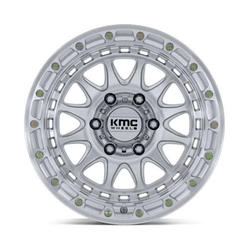KMC KM556 CRUX Gloss Silver W/ Machined Face wheel featuring a rugged design for trucks and SUVs.