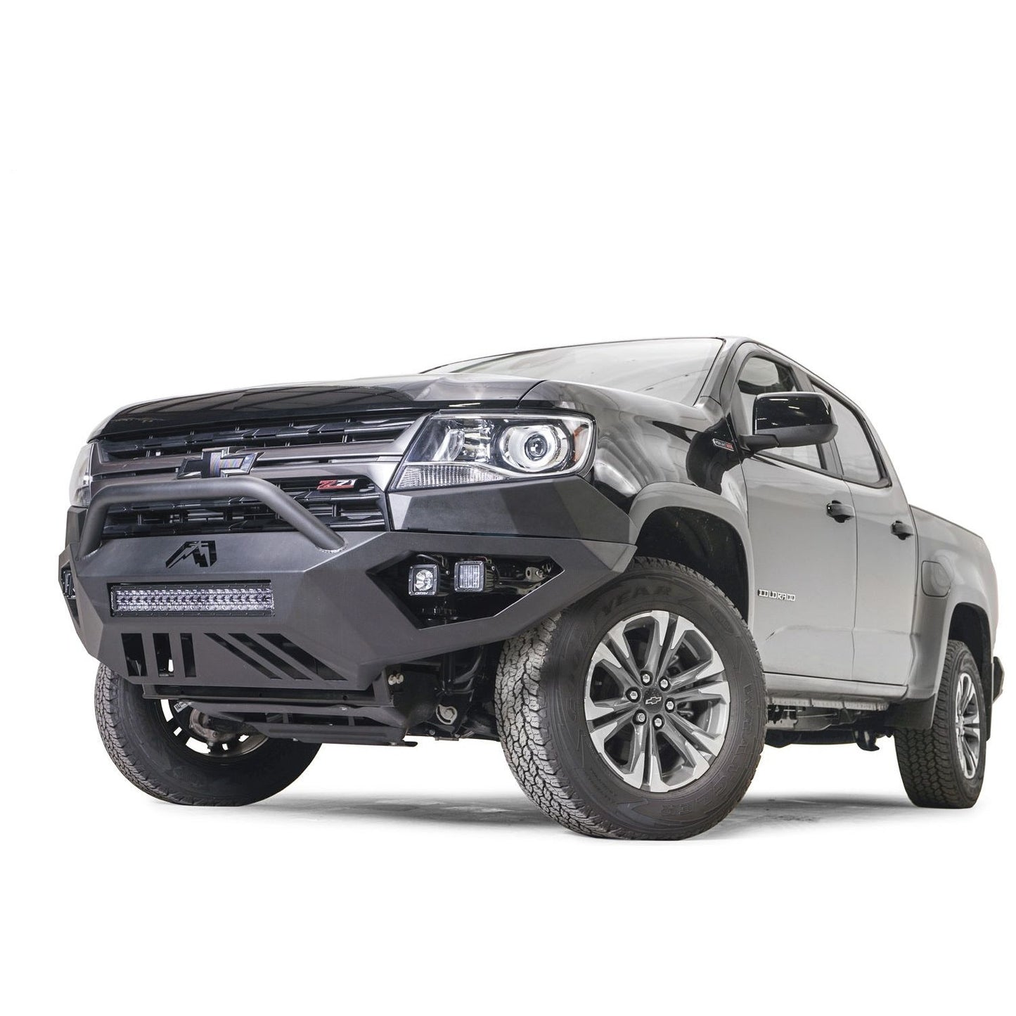 Fab Fours Vengeance Front Bumper w/Pre-Runner Guard Black Powder Coat 75 lbs. Weight 15 in. Height 71 in. Width 31.75 in. Depth l CC21-D5152-1