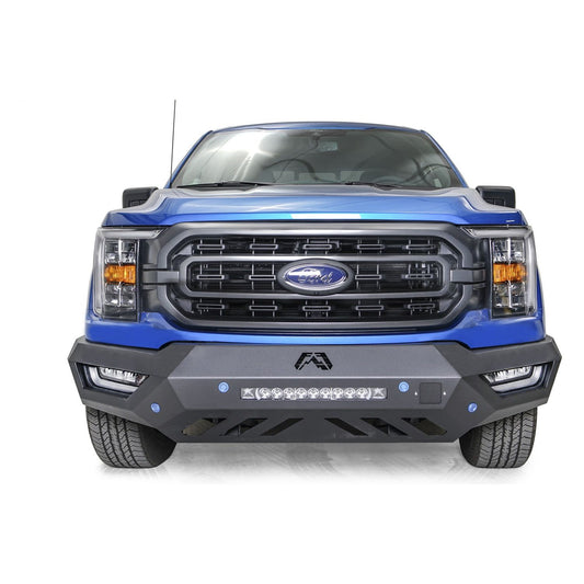 Fab Fours Vengeance Front Bumper 2 Stage Black Powder Coat No Guard w/Sensor Holes Compatible w/Adaptive Cruise Control Accommodates Factory LED Fog Lights Or [3] 3X3 LED Cubes l FF21-V5151-1