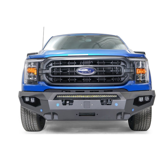 Fab Fours Matrix Front Bumper 2 Stage Black Powder Coat No Guard w/Sensor Holes Compatible w/Adaptive Cruise Control Accommodates Factory LED Fog Lights Or [3] 3X3 LED Cubes l FF21-X4751-1