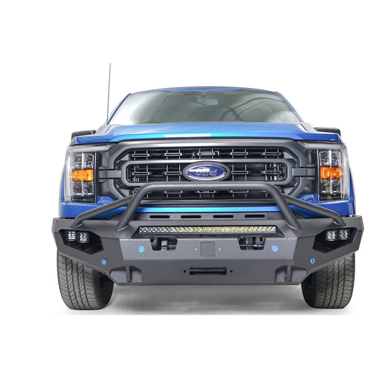 Fab Fours Matrix Front Bumper 2 Stage Black Powder Coat Pre-Runner Guard w/Sensor Holes Compatible w/Adaptive Cruise Control Accommodates Factory LED Fog Lights Or [3] 3X3 LED Cubes l FF21-X4752-1