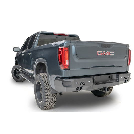 Fab Fours Premium Rear Bumper 2 Stage Black Powder Coated w/Blind Spot Monitor Mount l GS23-W5851-1