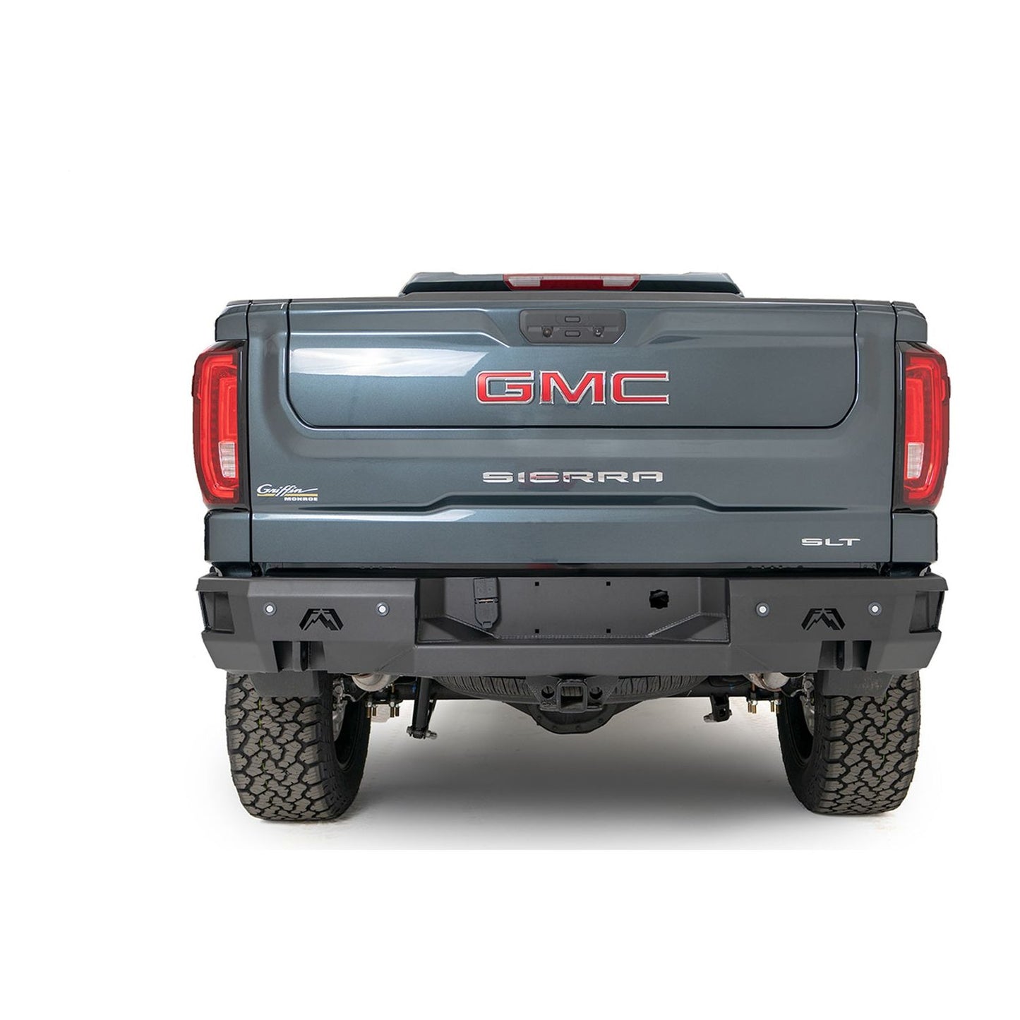 Fab Fours Premium Rear Bumper 2 Stage Black Powder Coated w/Blind Spot Monitor Mount l GS23-W5851-1