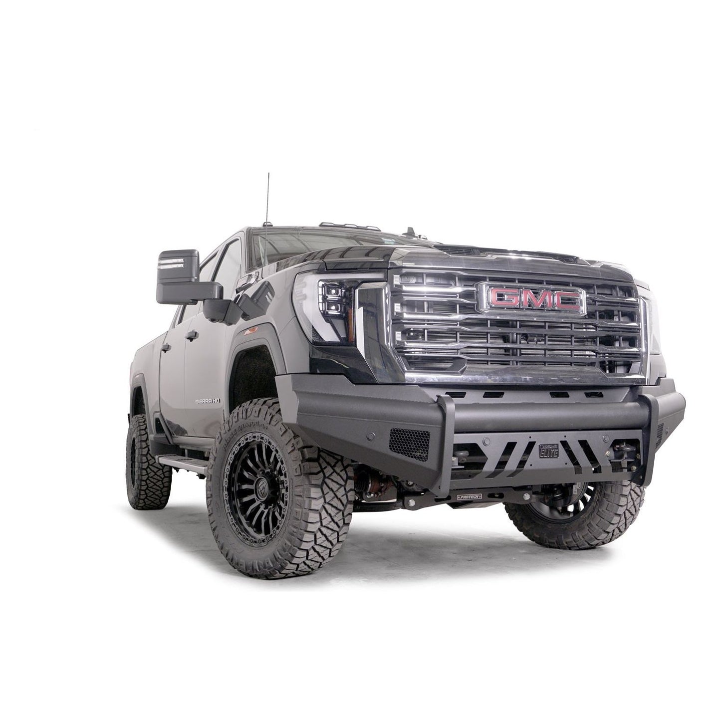 Fab Fours Elite Front Bumper w/ No Guard Black Steel w/ Sensor Incl. Tow Hooks l GM24-Q6261-1