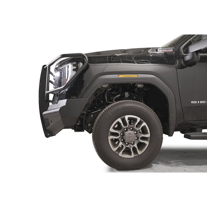 Fab Fours Elite Front Bumper w/ No Guard Black Steel w/ Sensor Incl. Tow Hooks l GM24-Q6261-1