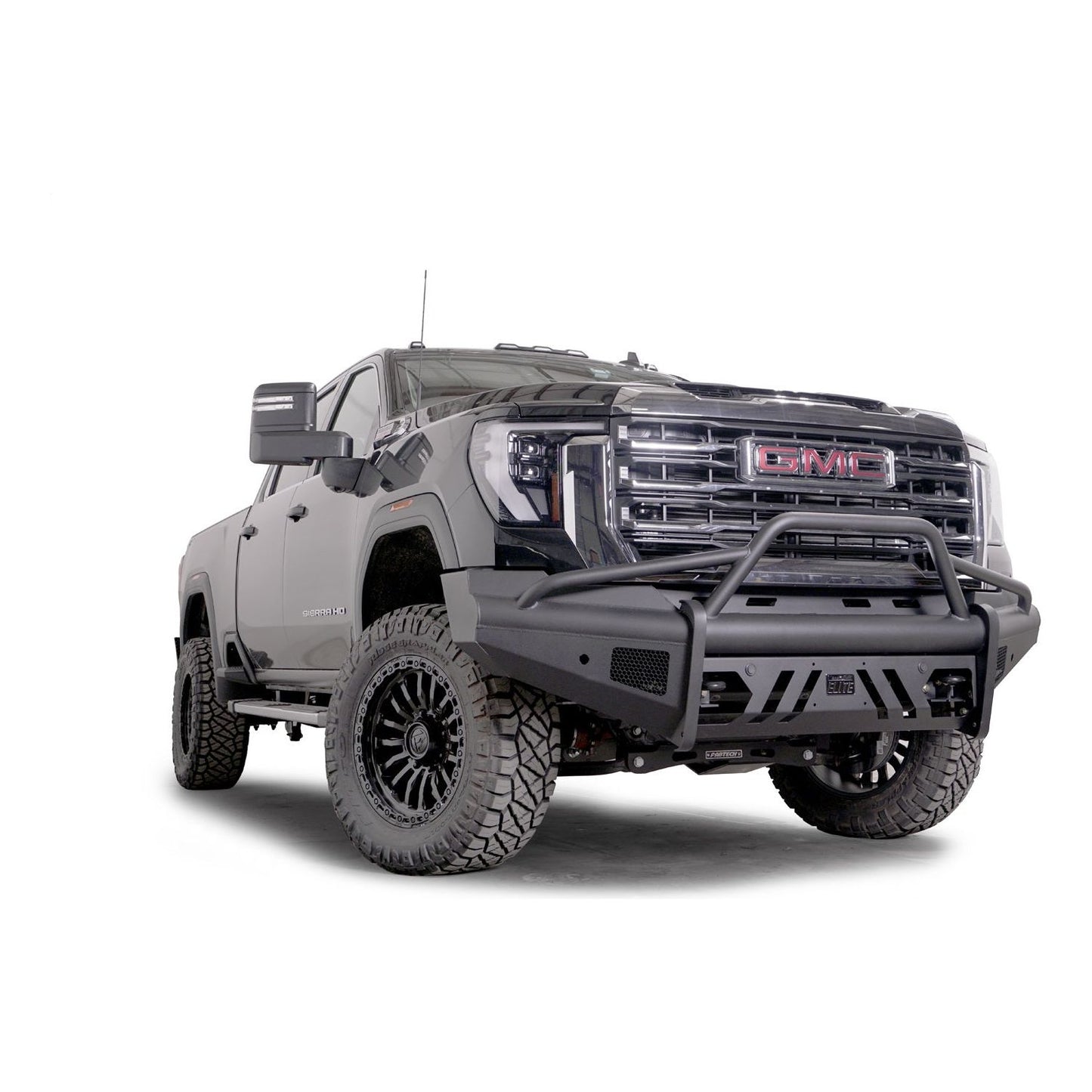 Fab Fours Elite Front Bumper w/ Pre-Runner Guard Black Steel w/ Sensor Incl. Tow Hooks l GM24-Q6262-1