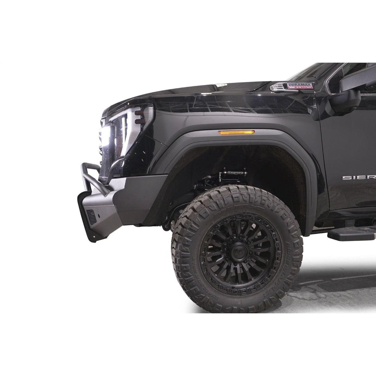 Fab Fours Elite Front Bumper w/ Pre-Runner Guard Black Steel w/ Sensor Incl. Tow Hooks l GM24-Q6262-1