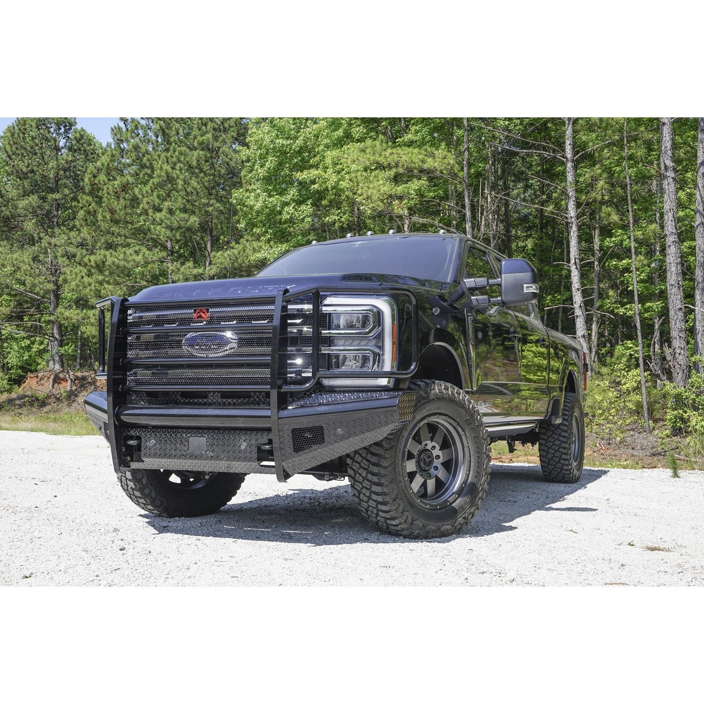 Fab Fours Black Steel Front Bumper w/Full Grill Guard Sensor Compatible Gloss Black l FS23-S5960-1