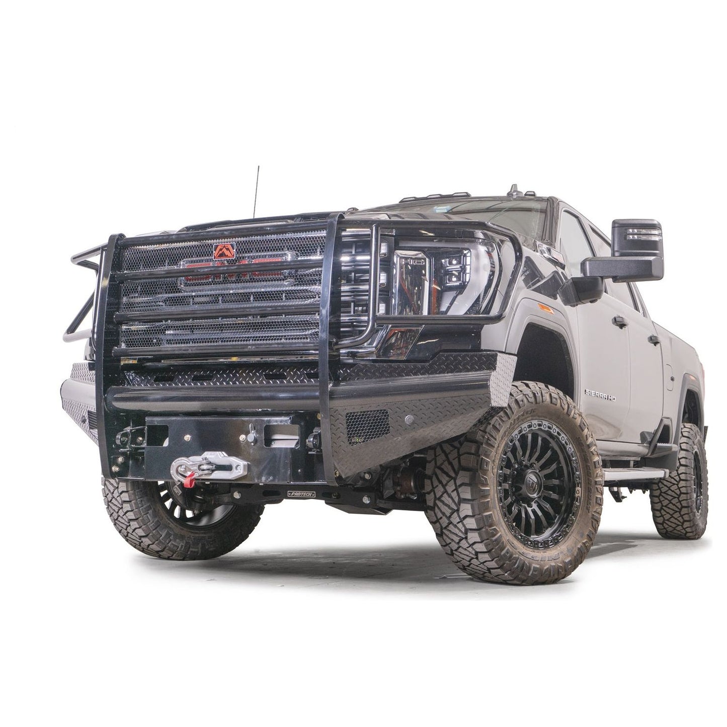 Fab Fours Black Steel Front Bumper w/ Full Guard w/ Sensor Incl. Tow Hooks l GM24-S6260-1