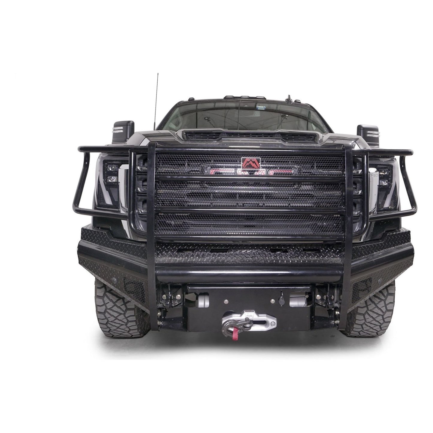 Fab Fours Black Steel Front Bumper w/ Full Guard w/ Sensor Incl. Tow Hooks l GM24-S6260-1
