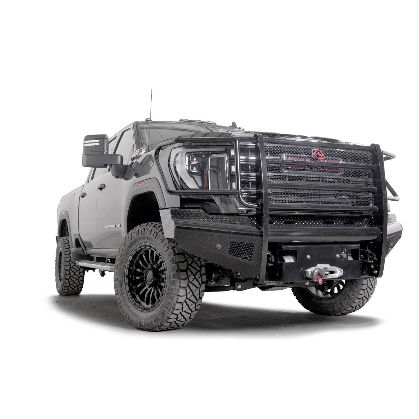 Fab Fours Black Steel Front Bumper w/ Full Guard w/ Sensor Incl. Tow Hooks l GM24-S6260-1
