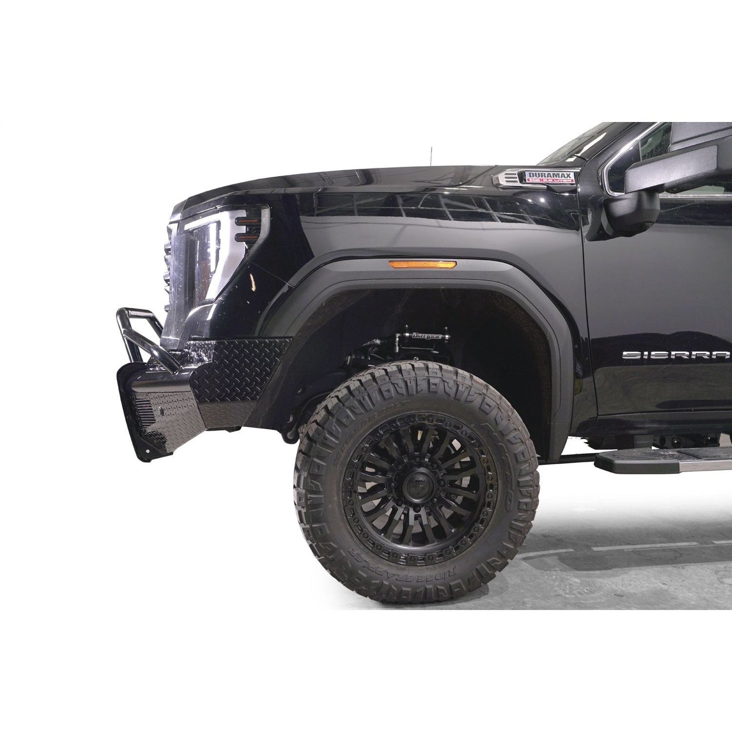 Fab Fours Black Steel Front Bumper w/ Pre-Runner Guard w/ Sensor Incl. Tow Hooks l GM24-S6262-1