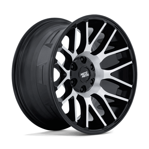 Moto Metal MO816 OVERLOOK Gloss Black W/ Machined Face wheel showcasing its sleek 8-spoke design and gloss finish.