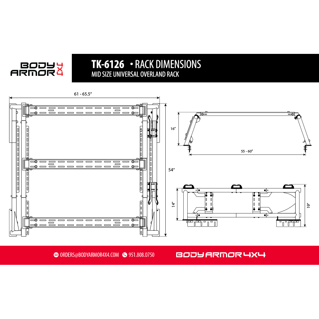 Body Armor 4x4 MID SIZE UNIVERSAL OVERLAND RACK TK-6126