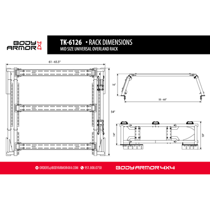 Body Armor 4x4 MID SIZE UNIVERSAL OVERLAND RACK TK-6126