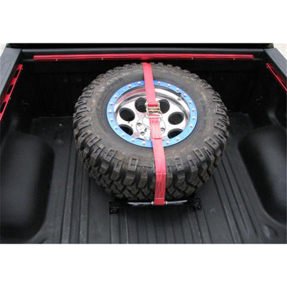 N-Fab | Gloss Black Bed Mounted Tire Carrier w/Red Strap | BM1TCRD