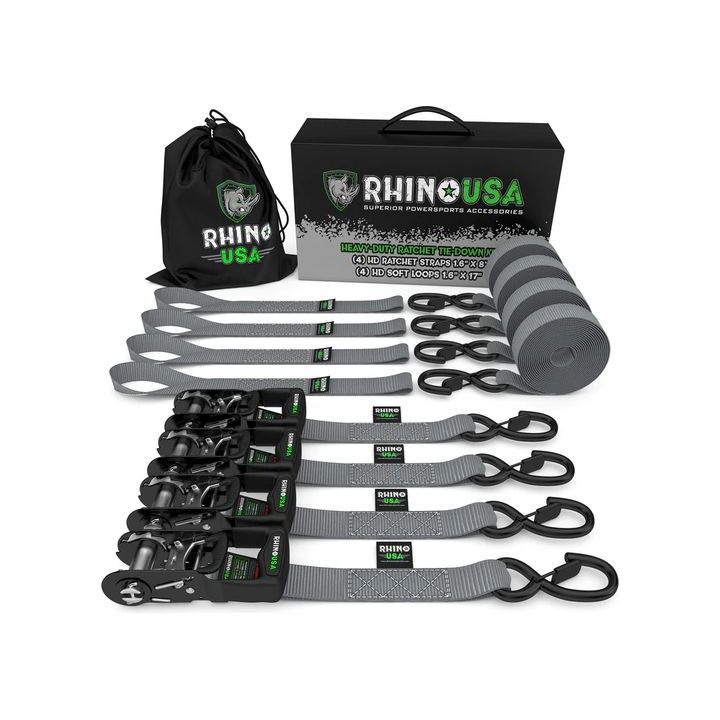 Rhino USA 1.6" x 8' HD Ratchet Tie-Down Set (4-Pack)