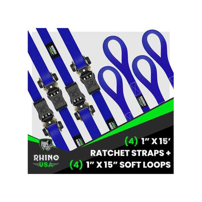 Rhino USA 1.6" x 8' HD Ratchet Tie-Down Set (4-Pack)