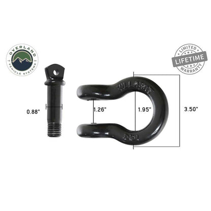 Overland Vehicle Systems Recovery Shackle D-Ring 3/4" 4.75 Ton - Black - 19019901