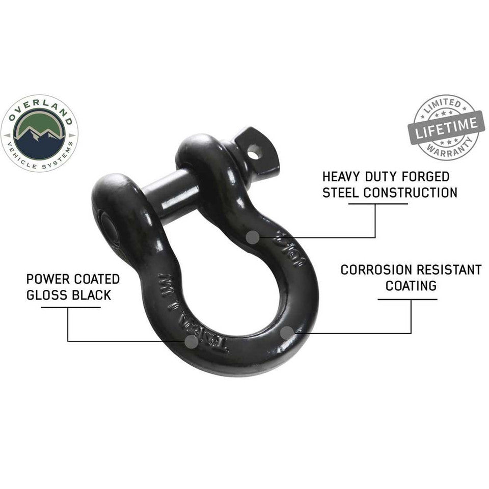 Overland Vehicle Systems Recovery Shackle D-Ring 3/4" 4.75 Ton - Black - 19019901