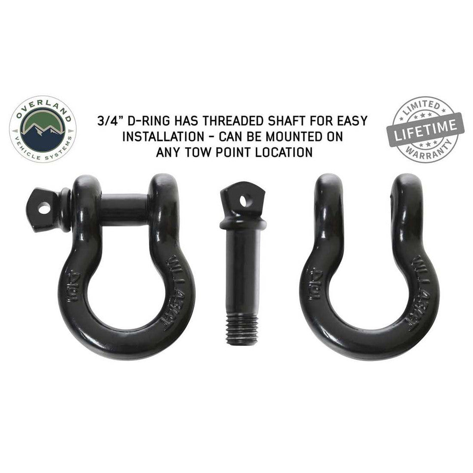 Overland Vehicle Systems Recovery Shackle D-Ring 3/4" 4.75 Ton - Black - 19019901