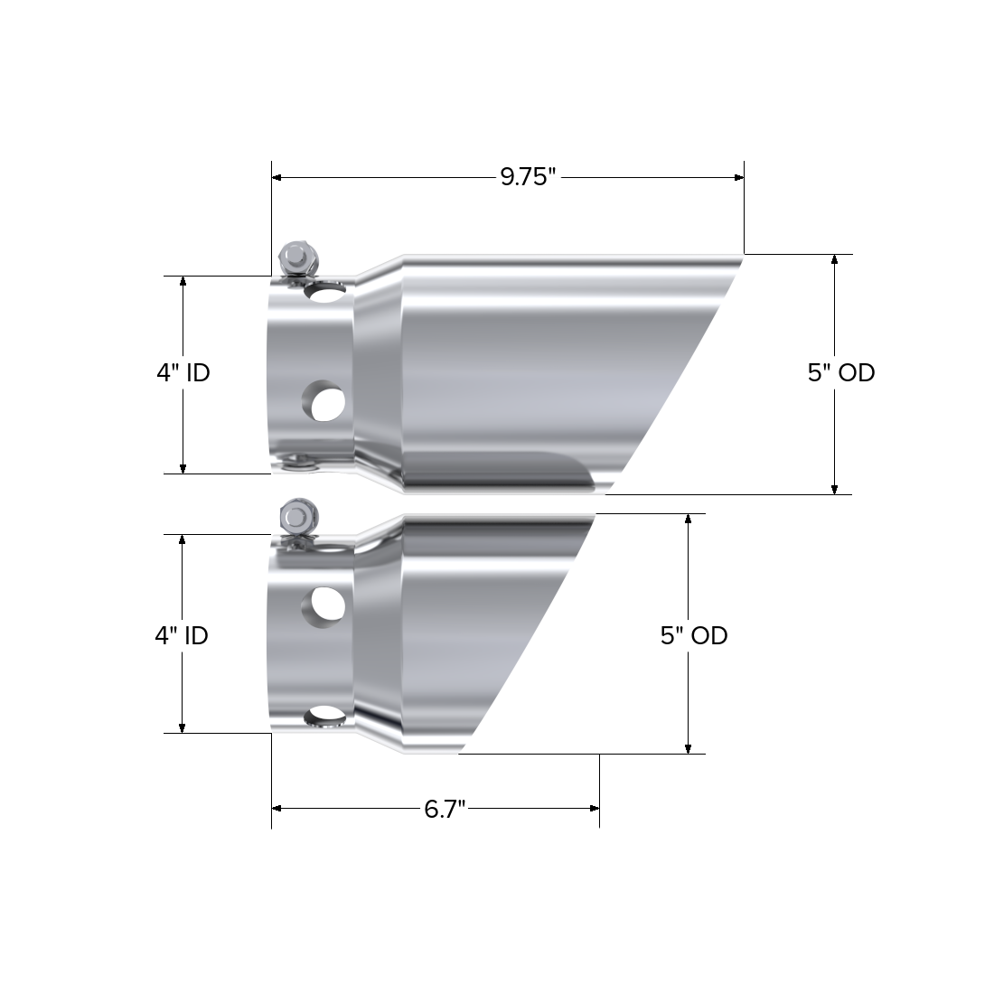 MBRP | 4 Inch Inlet 5 Inch Tip Cover Set-6 3/4 Inch And 9 3/4 Inch Length T304 Stainless Steel  | T5111