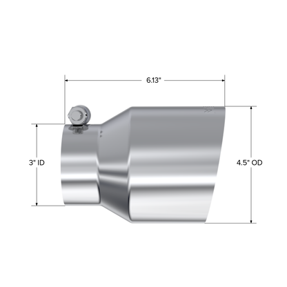 MBRP | 3 Inch Inlet 4.5 Inch OD Out 6.13 Inch Length Angle Cut Universal Tail Pipe Tip T304 Stainless Steel Tip  | T5180