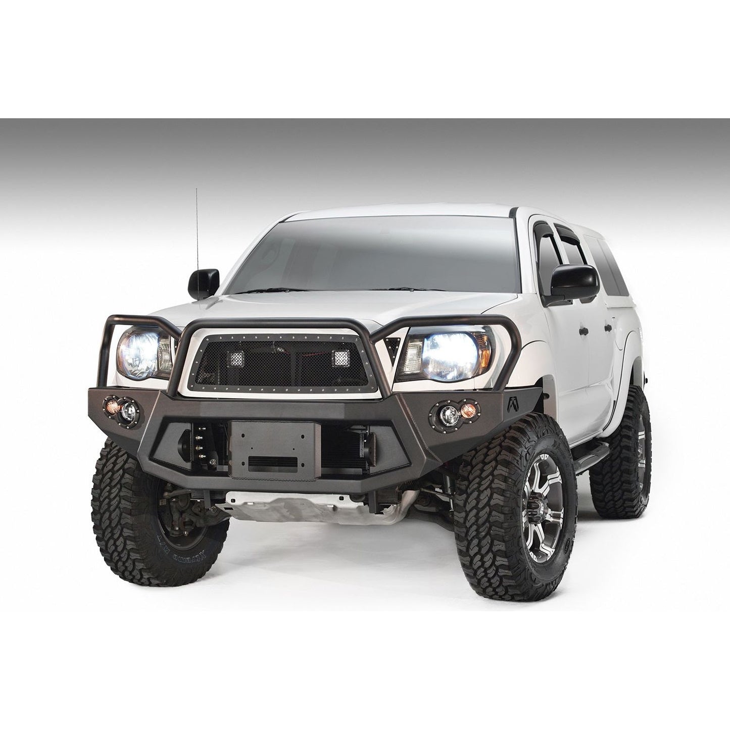 Fab Fours Premium Heavy Duty Winch Front Bumper 2 Stage Black Powder Coated w/Full Grill Guard Incl. 1in. D-Ring Mounts/Light Cut-Outs w/Fab Fours 90mm Fog Lamps/60mm Turn Signals l TT05-B1550-1