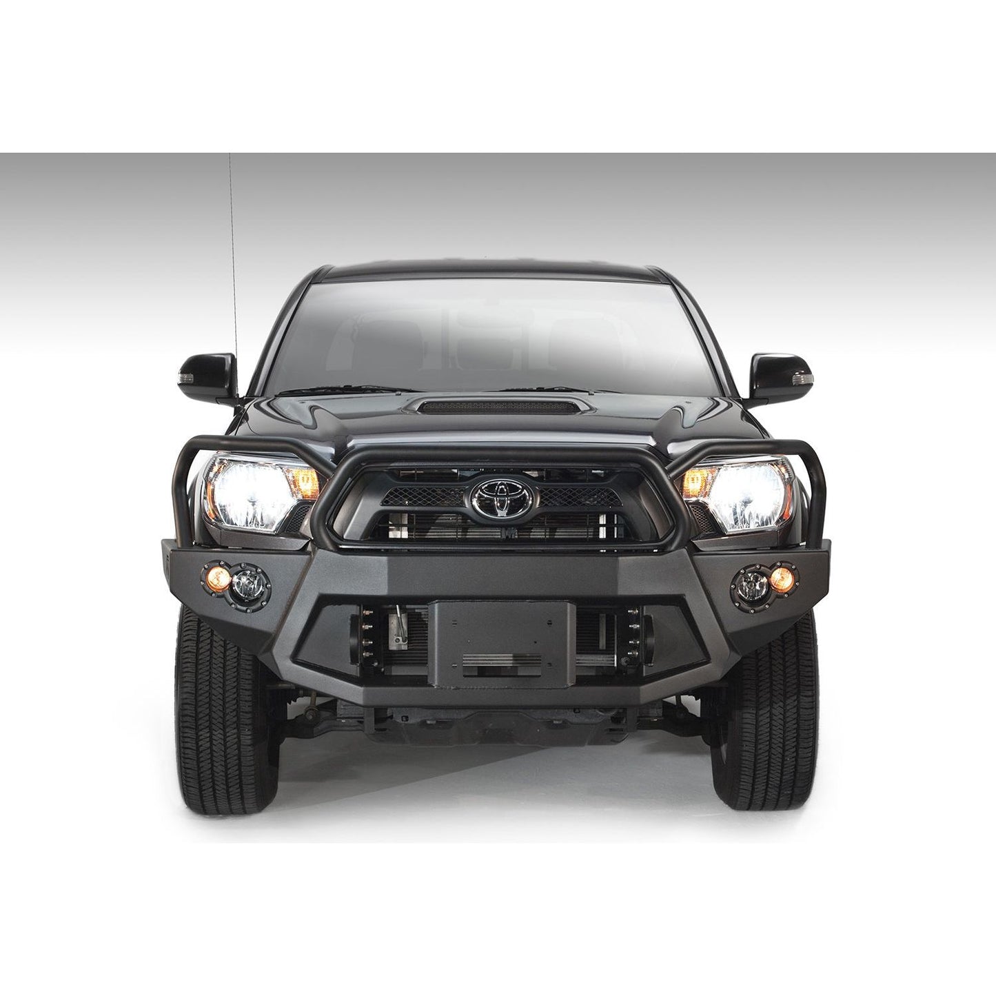 Fab Fours Premium Heavy Duty Winch Front Bumper 2 Stage Black Powder Coated w/Full Grill Guard Incl. 1in. D-Ring Mounts/Light Cut-Outs w/Fab Fours 90mm Fog Lamps/60mm Turn Signals l TT12-B1650-1
