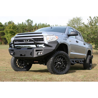 Fab Fours Premium Winch Front Bumper 2 Stage Black Powder Coated w/Pre-Runner Grill Guard Incl. 90mm Fog Lamps/60mm Turn Lights D-Ring Mounts l TT14-H2852-1