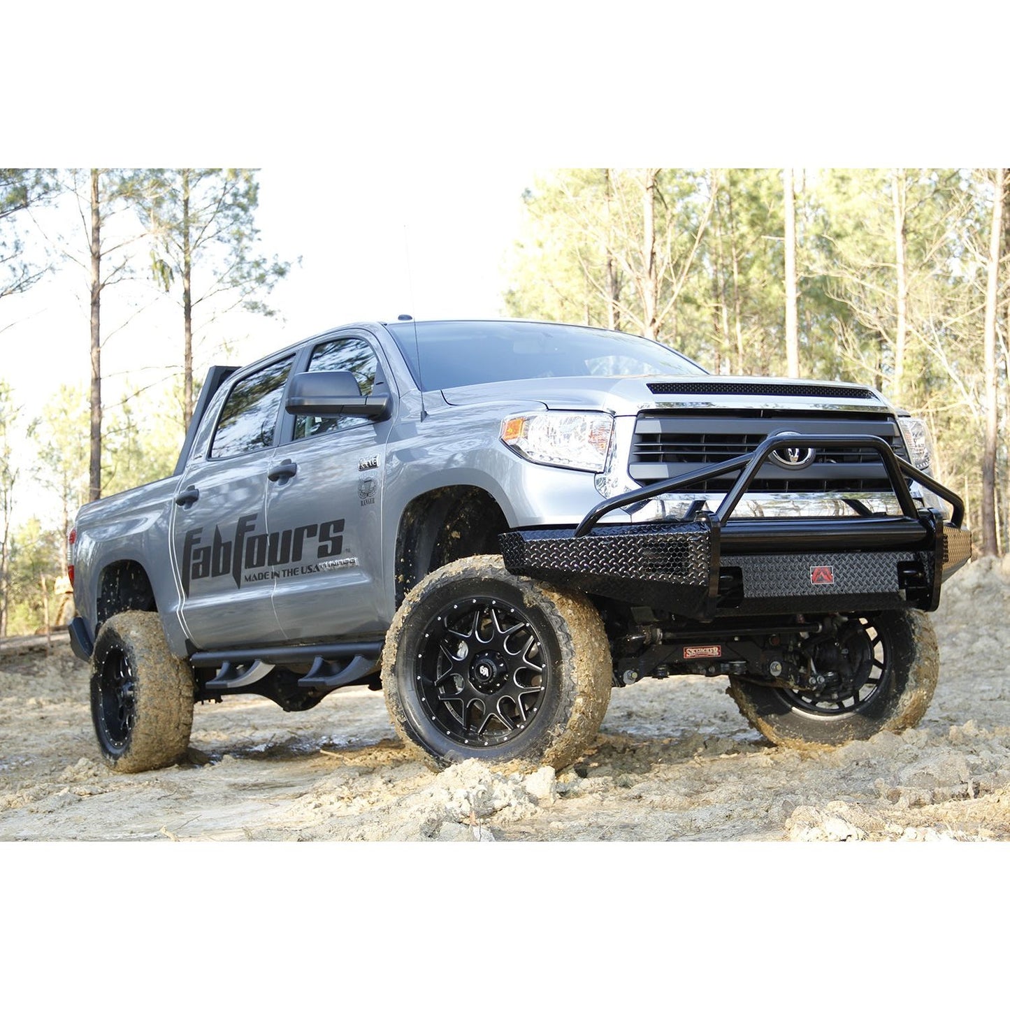 Fab Fours Black Steel Front Bumper 2 Stage Black Powder Coated w/Pre-Runner Grill Guard And Tow Hooks l TT14-K2862-1