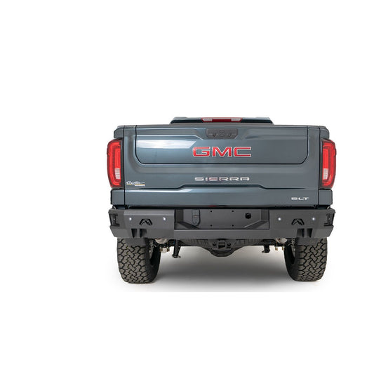 Fab Fours Premium Rear Bumper 2 Stage Black Powder Coat w/Blind Spot Monitor Mount l CS19-W4051-1