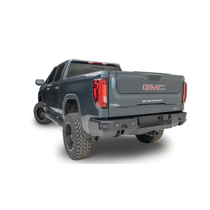 Fab Fours Premium Rear Bumper 2 Stage Black Powder Coat w/Blind Spot Monitor Mount l CS19-W4051-1